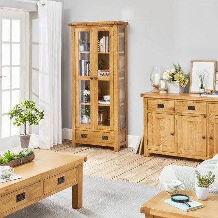 Rustic Oak : Kệ 2 Cánh Kính Gỗ Sồi 